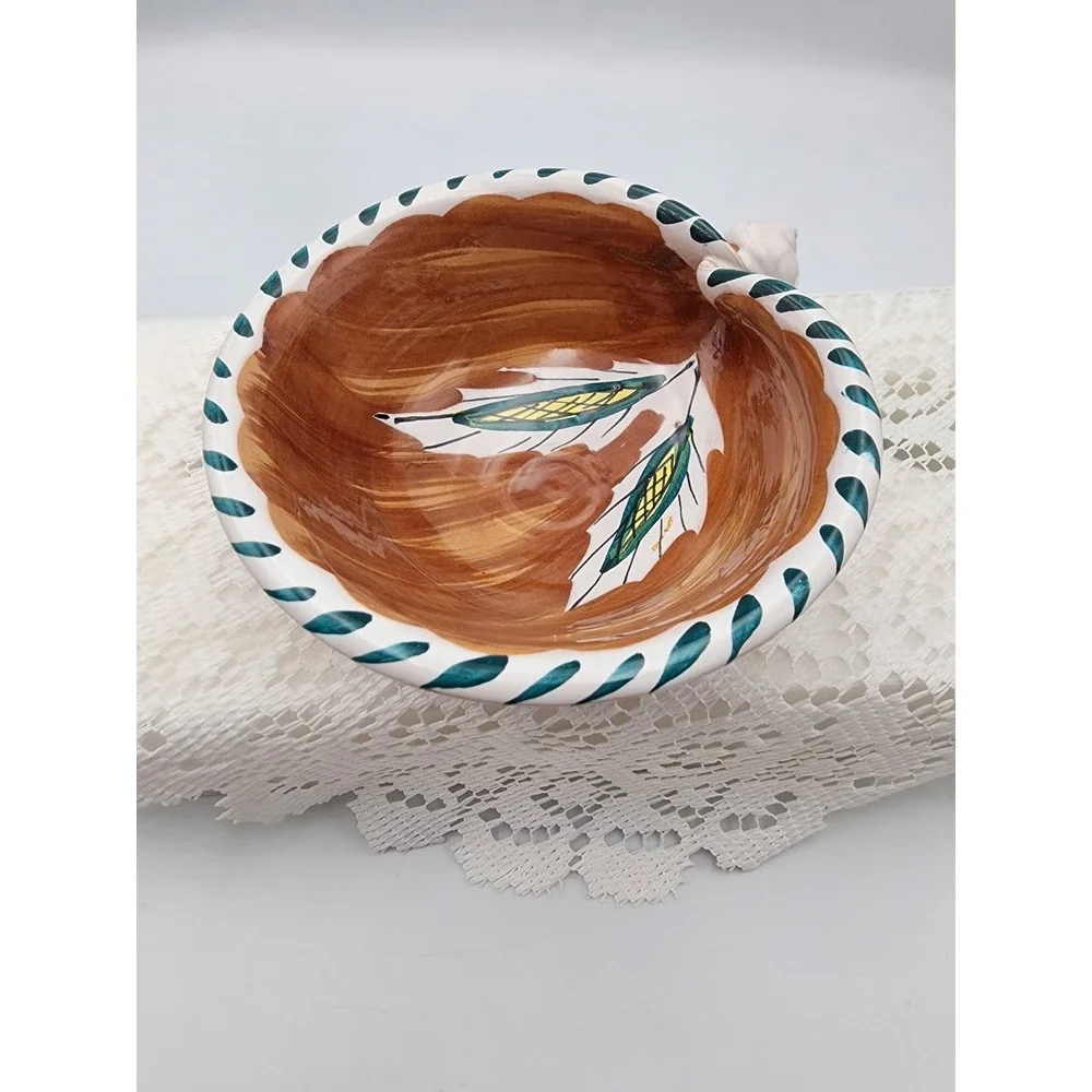 Vintage Maiolica Hand‎ Painted Italy Ceramic Snail Bowl Brown Green Leaf  6 Inch